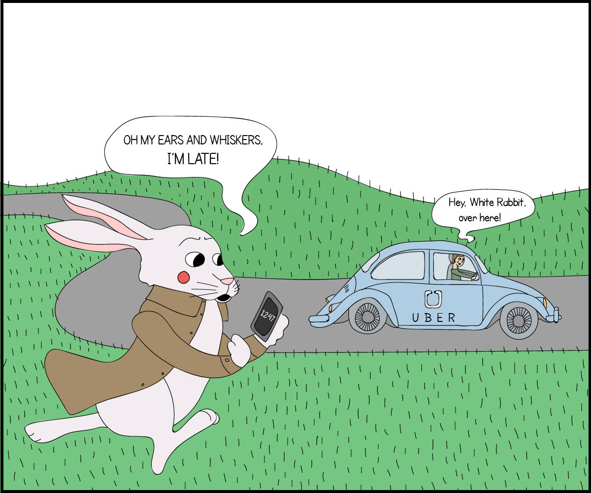 White Rabbit hailing an Uber ride